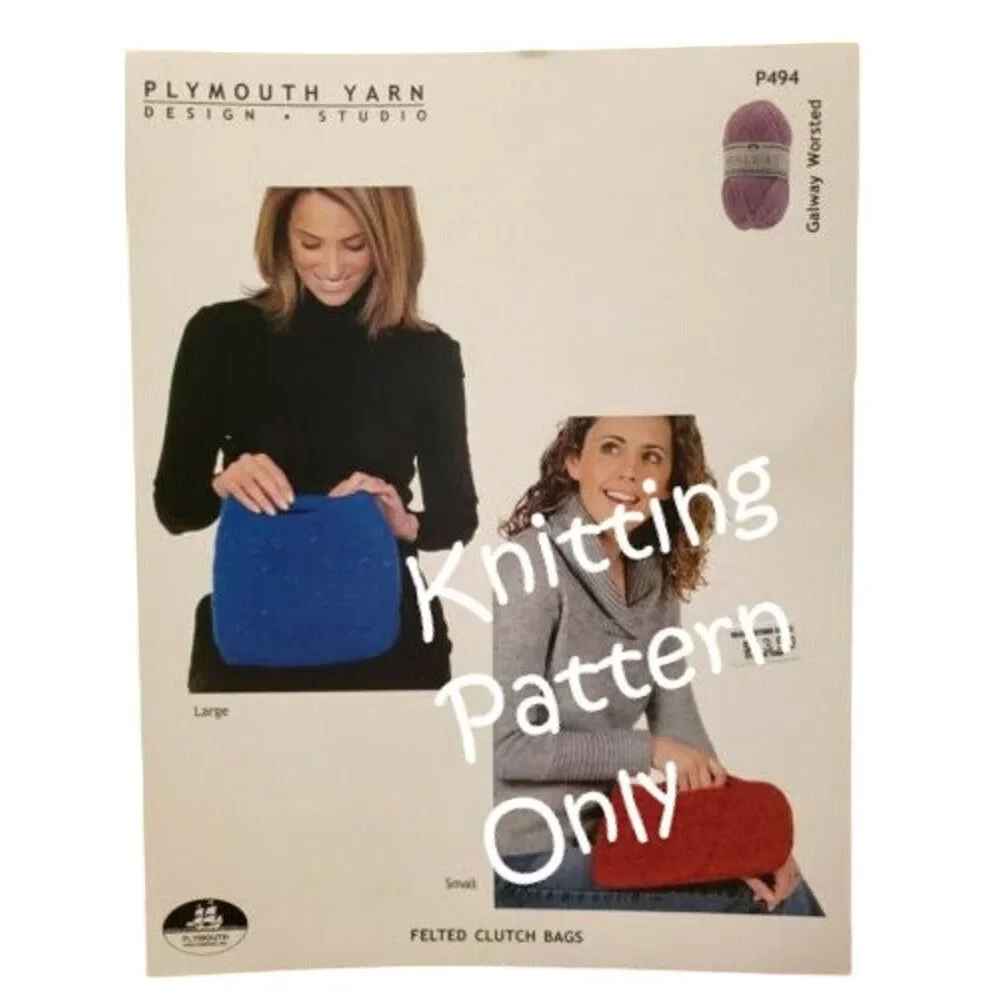 New 2004 Plymouth Yarn P494 Galway Worsted Felted Clutch Bags Knitting Pattern